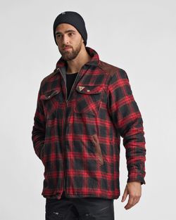 Overshirt Fodrad Flanell Herr, Röd/Svart