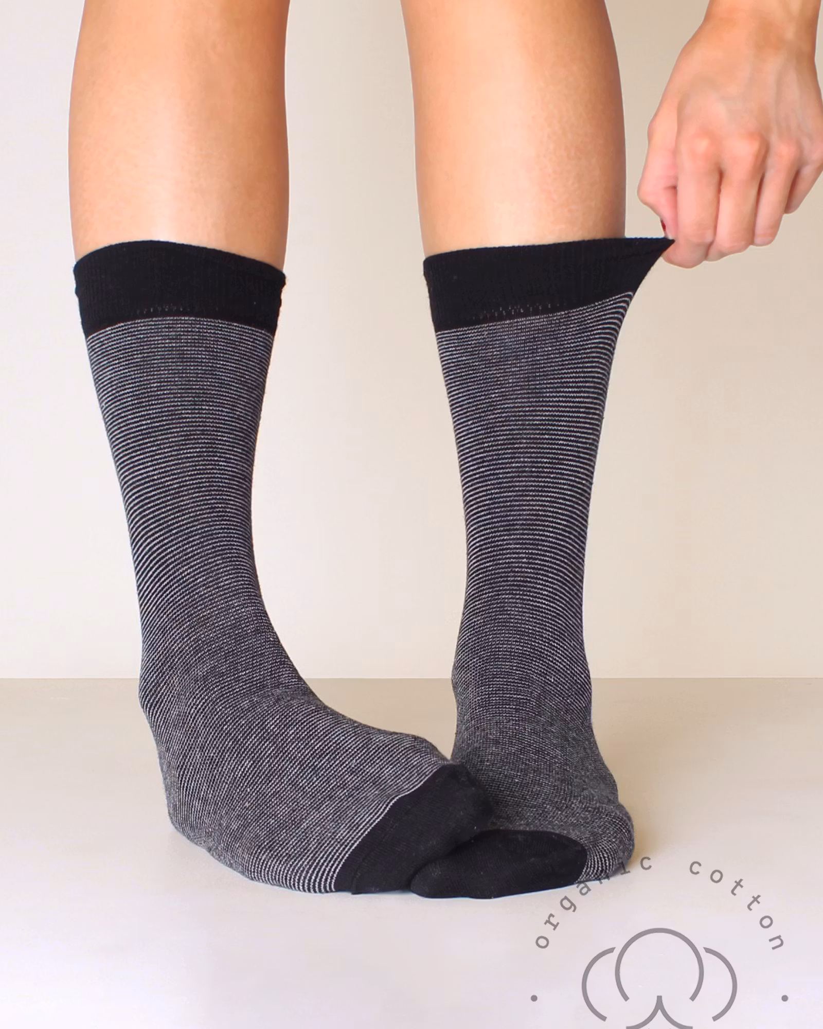 Organic Cotton Mini-Stripe, Svart-Grå 3-Par