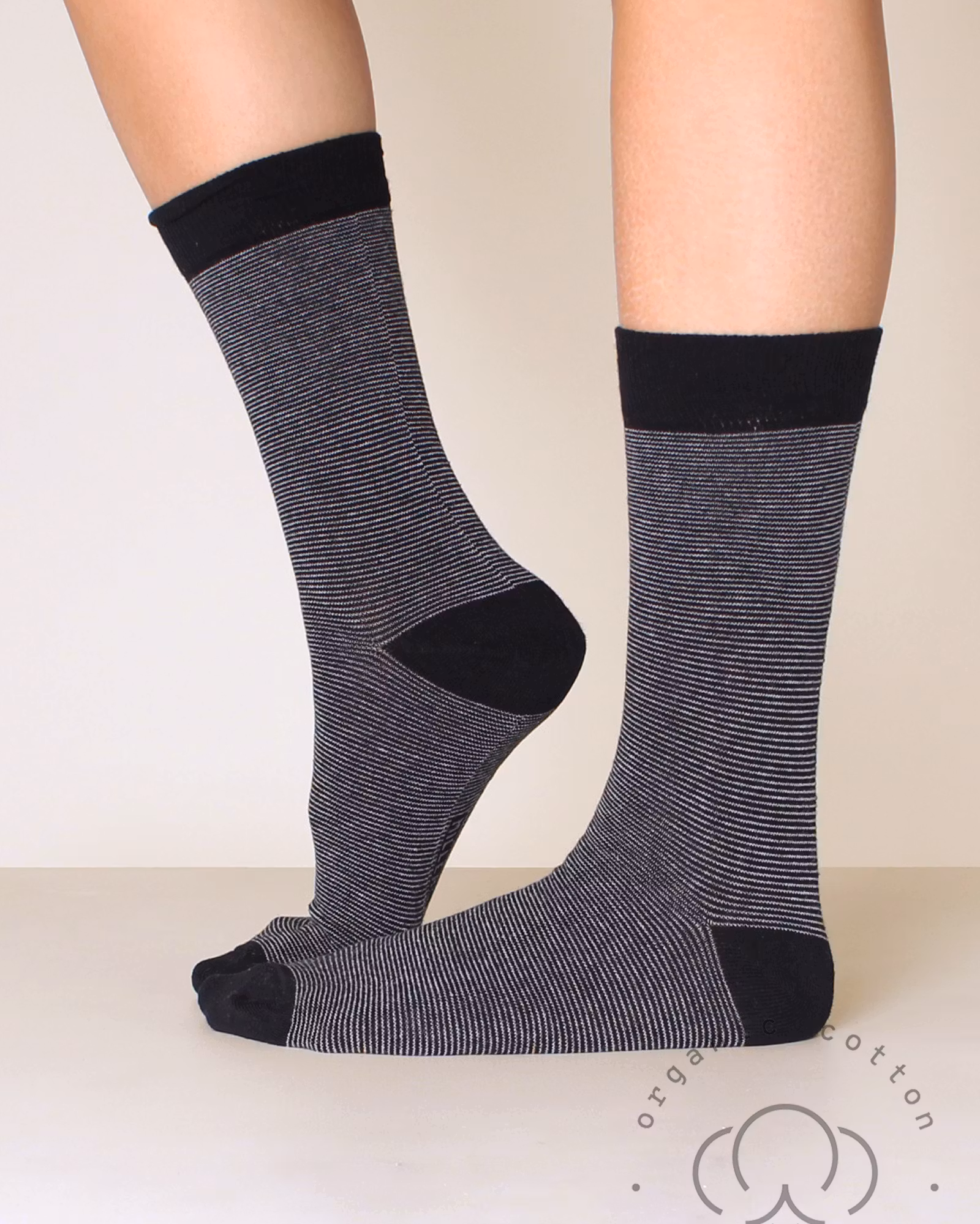 Organic Cotton Mini-Stripe, Svart-Grå 3-Par