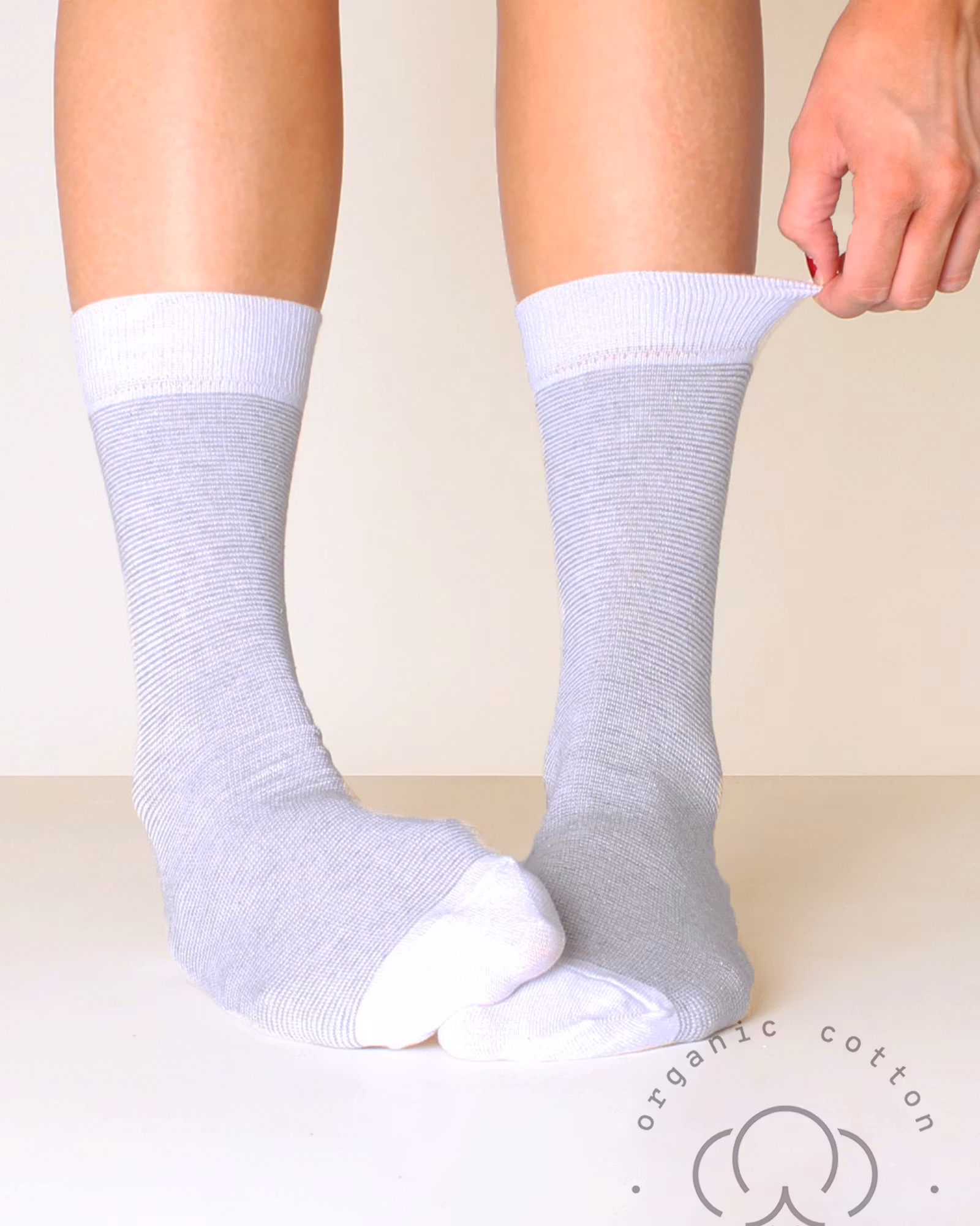 Organic Cotton Mini-Stripe, Vit-Grå 3-Par