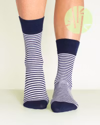 Strumpor i Bambu 3-Par, Stripes Marin-Vit