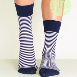 Strumpor i Bambu 3-Par, Stripes Marin-Vit