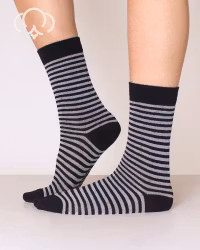 Quality Cotton, Small-Stripe Svart-Grå, 3-Par