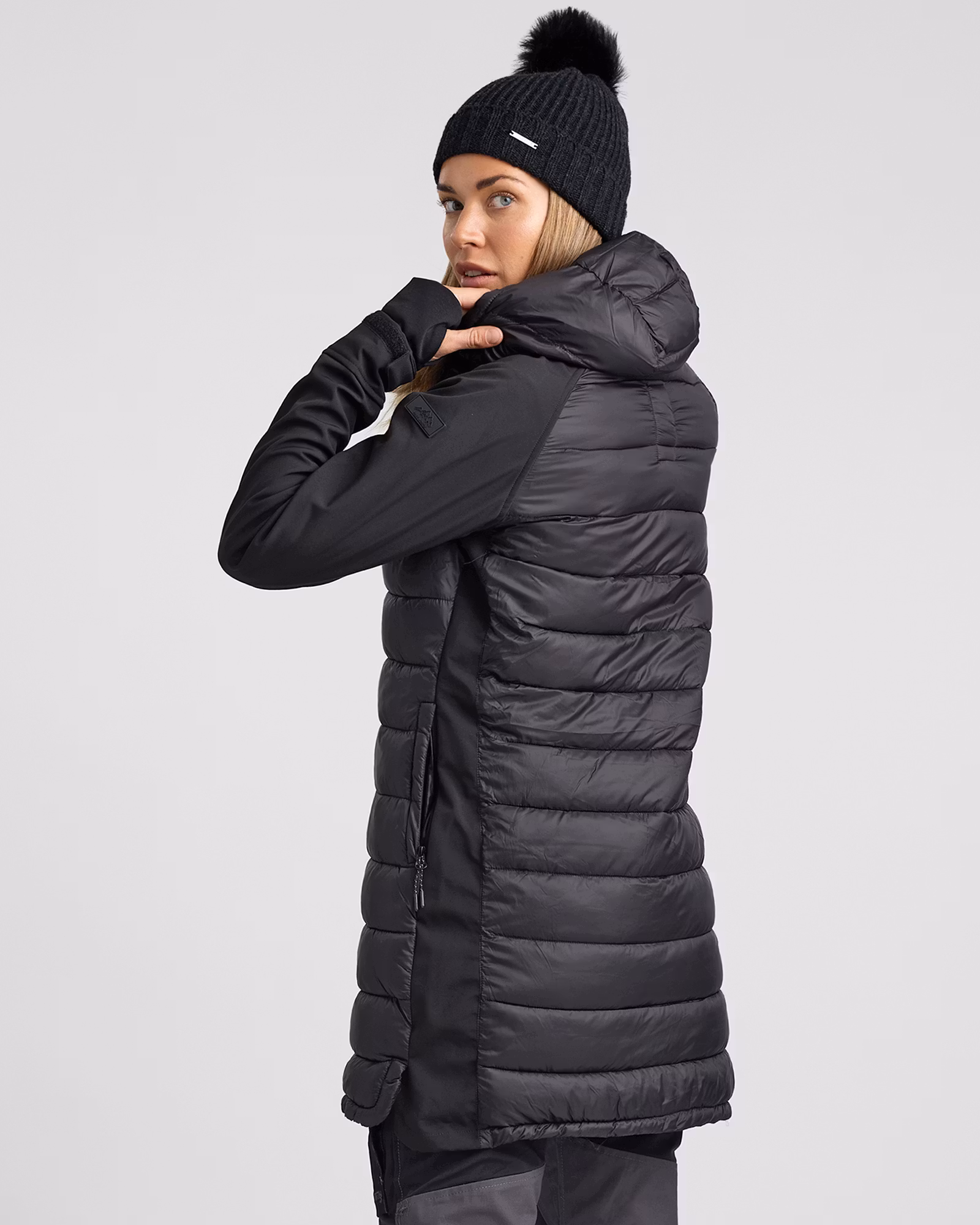 Long Jacket Softshell-Hybrid Dam, Svart