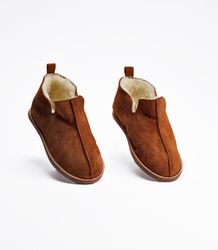 NORRNÄS Fårskinnstofllor Ankelhög, Cognac