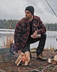 Overshirt Fodrad Flanell Herr, Röd/Svart
