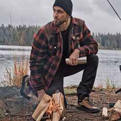 Overshirt Fodrad Flanell Herr, Röd/Svart