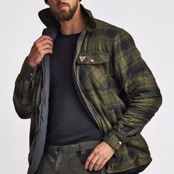 Overshirt Fodrad Flanell Herr, Skogsgrön