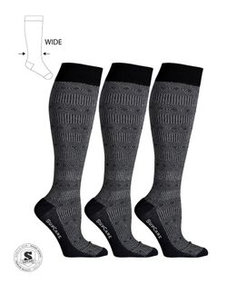 Mönstarde Stödstrumpor Breda Vader, Bambu 15-21 mmHg Svart 3-Pack