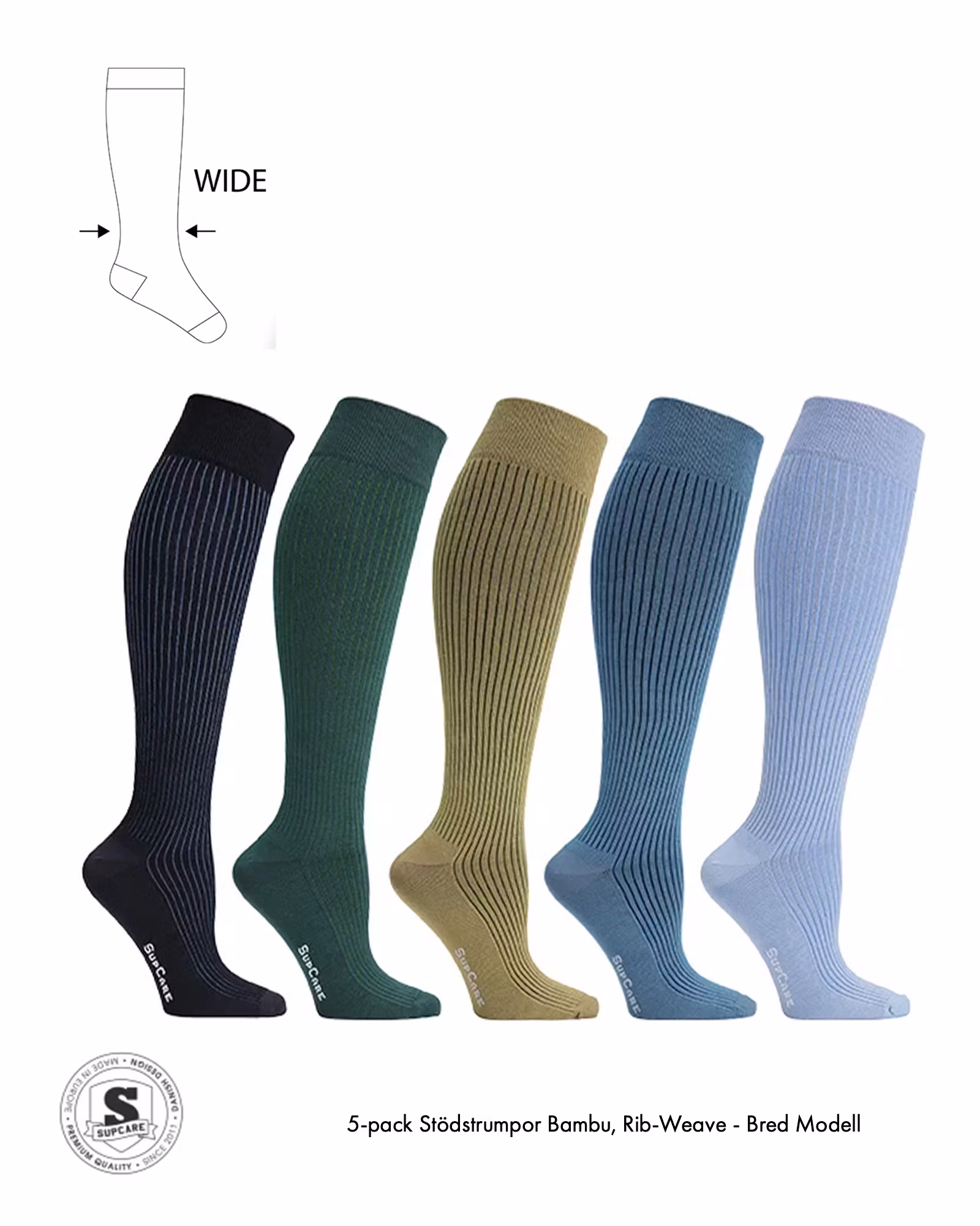 Blue Ribb Stödstrumpor Breda Vader, 15-21 mmHg 5-Pack