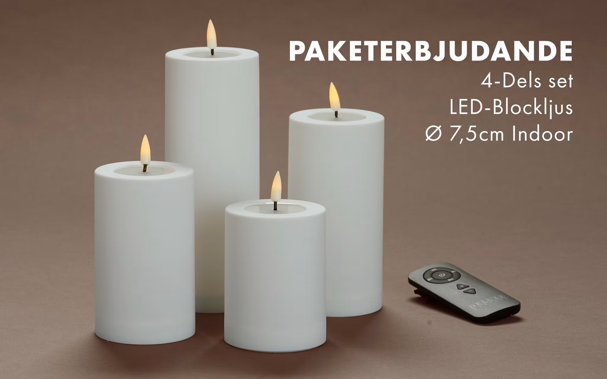 LED-Blockljus Deluxe Paket Ø7,5 Inomhus - VITA i Set av 4