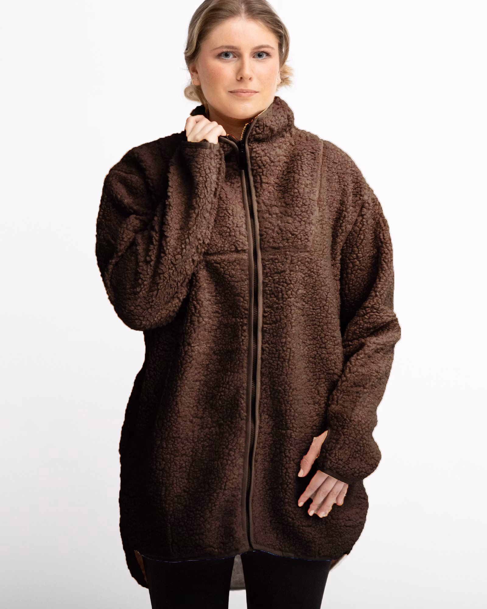Long jacket Teddy Pile Dam, Mörkbrun