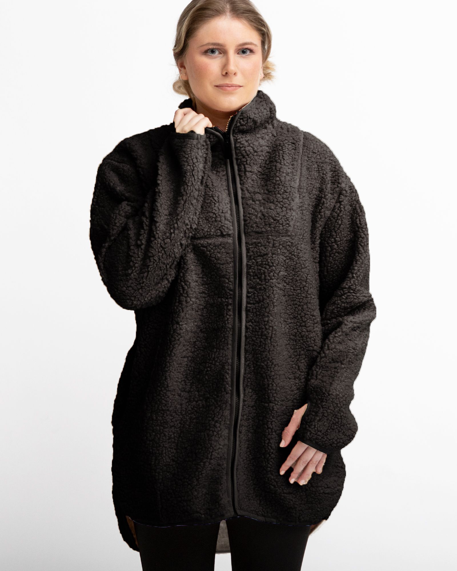 Long jacket Teddy Pile Dam, Svart