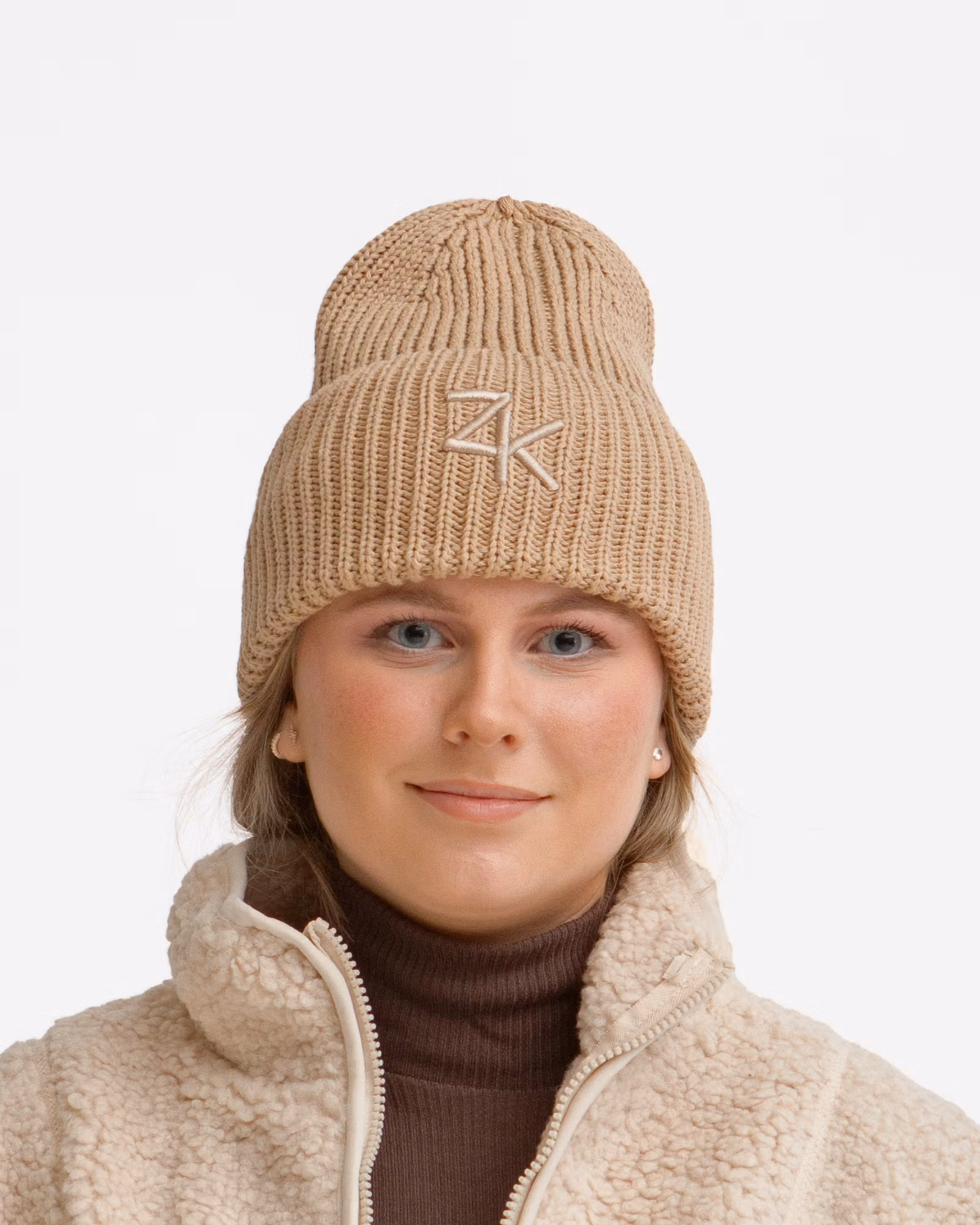 Ribbad Bomullsmössa Dam – Oversized Fit, Beige
