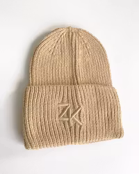 Ribbad Bomullsmössa Dam – Oversized Fit, Beige