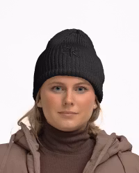 Ribbad Bomullsmössa Dam – Oversized Fit, Svart
