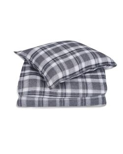 Flanell Påslakanset Fjällnäs i Eco-Bomull - Grårutigt