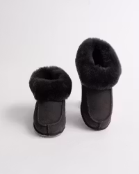 NARVIK Mjuka Ankelhöga Fårskinnstofflor, Black
