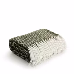 Tunn Mönstrad Ullpläd 170x130cm Olivgrön/Vit