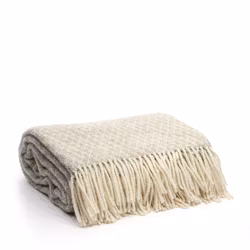 Ullpläd 130 x 170cm Skaftvävd Taupe/Vit