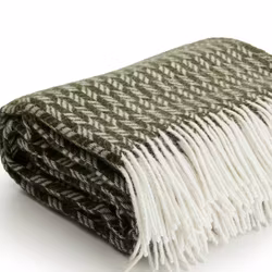 Tunn Mönstrad Ullpläd 170x130cm Olivgrön/Vit