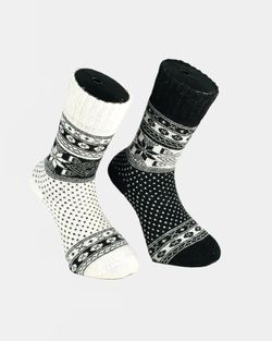 Frottéstickade Ullsockar Snowstar Svart/Vit 2-pack