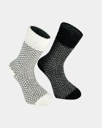 Frottéstickade Ullsockar Nest Svart/Vit 2-pack