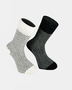 Frottéstickade Ullsockar Nest Svart/Vit 2-pack