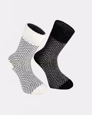Sockor Ullfrotté Net, 2-pack Svart/Vit