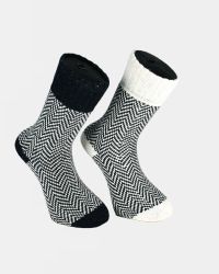 Frottéstickade Ullsockar Zickzack Svart/Vit 2-pack