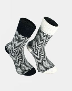 Frottéstickade Ullsockar Zickzack Svart/Vit 2-pack