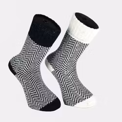 Frottéstickade Ullsockar Zickzack Svart/Vit 2-pack
