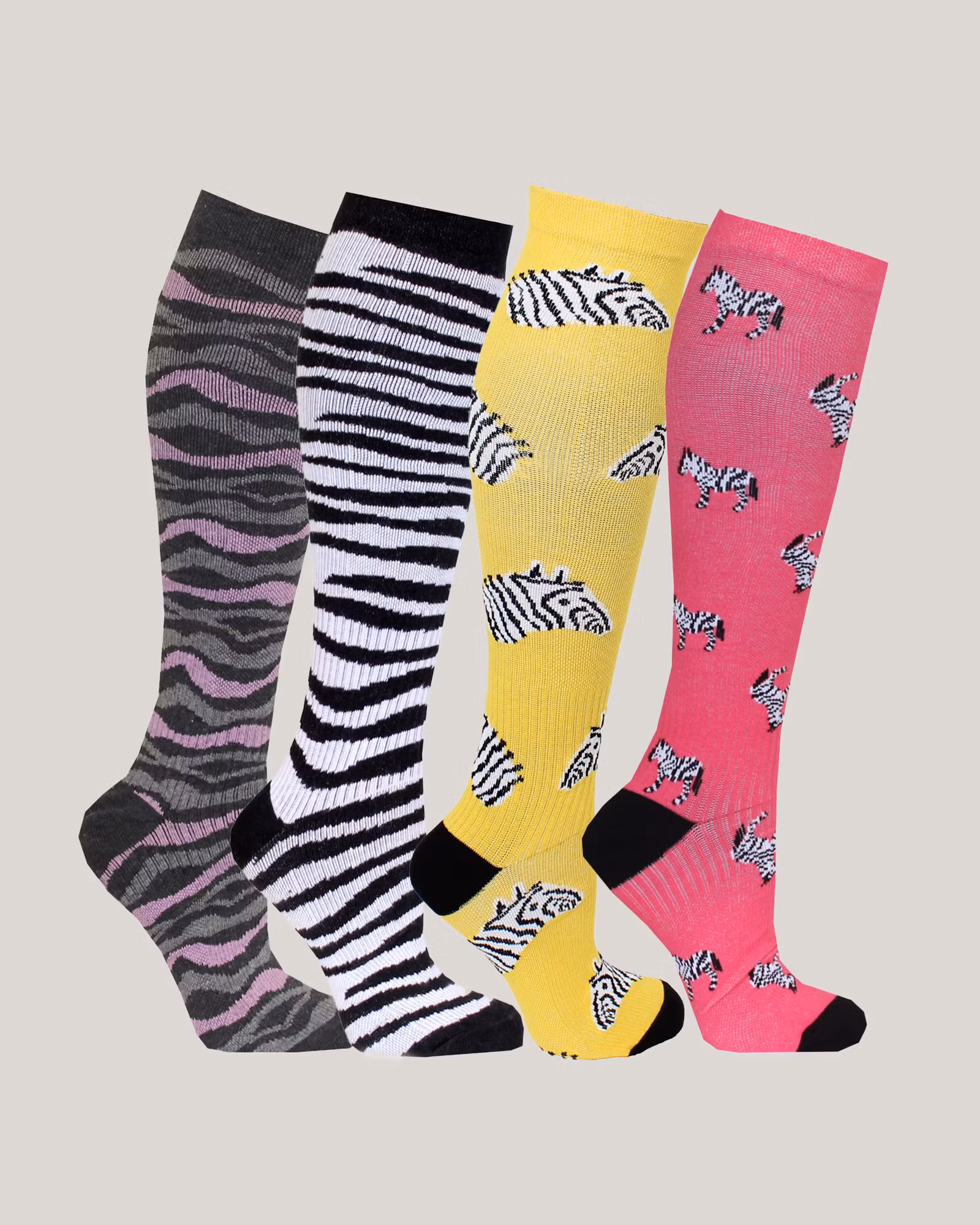 4-Pack ZEBRAS-Mönstrade  Stödstrumpor 11-14 mmHg