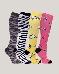 4-Pack ZEBRAS-Mönstrade  Stödstrumpor 11-14 mmHg