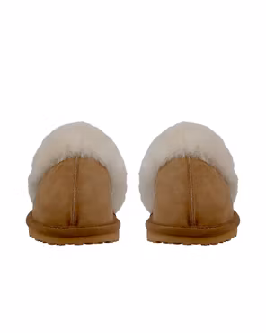 NANCY Fårskinn Slippers, Chestnut/Creme