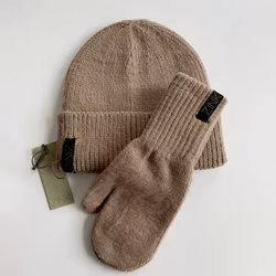 Stickat set – Mössa & Tumvantar Dam - Walnut