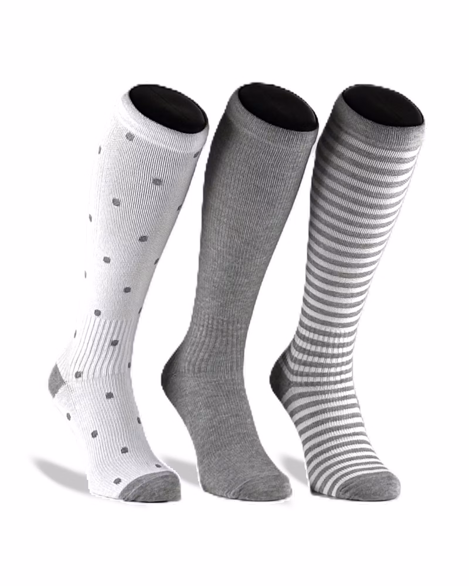 3-Pack Mix Ljusgrå Dot, Bambu Stödstrumpor 11-14 mmHg