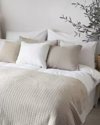 Quiltat Sängöverkast i Tvättad Linnelook 150x250cm, Beige