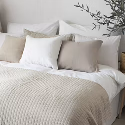 Quiltat Sängöverkast i Tvättad Linnelook 150x250cm, Beige