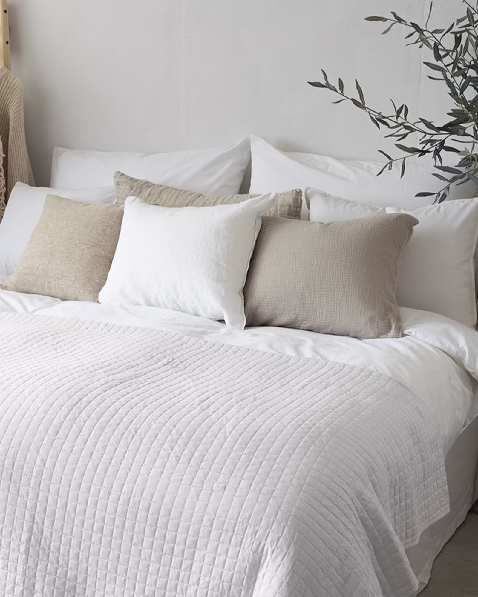 Quiltat Sängöverkast i Tvättad Linnelook 150x250cm, Off-White