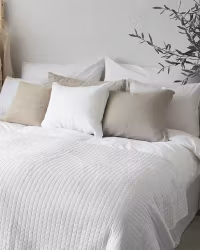 Quiltat Sängöverkast i Tvättad Linnelook 150x250cm, Off-White