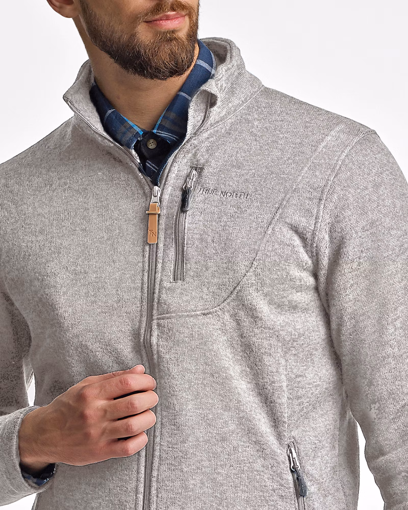 Flatfleece Tröja Herr – Ljusgrå Melange (Stora storlekar 3XL–4XL)