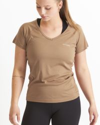 Tränings T-shirt V-neck – Dam Mocca