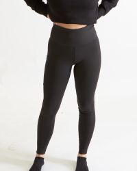 Träningstights Dam, Högmidja med Ficka - Svart