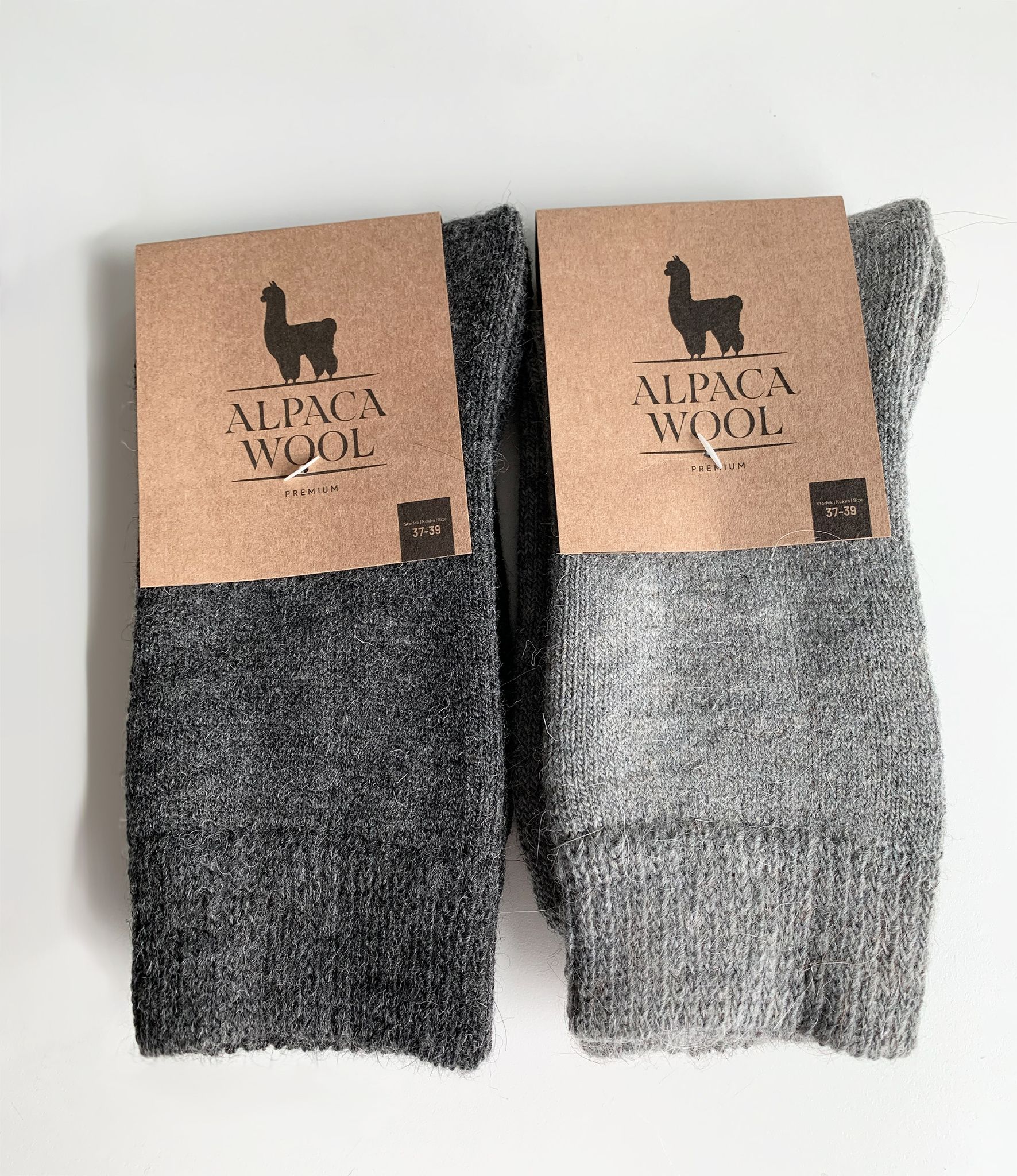 Alpackaull Frottéstickade Sockar, Ljusgrå-Antacit 2-Pack
