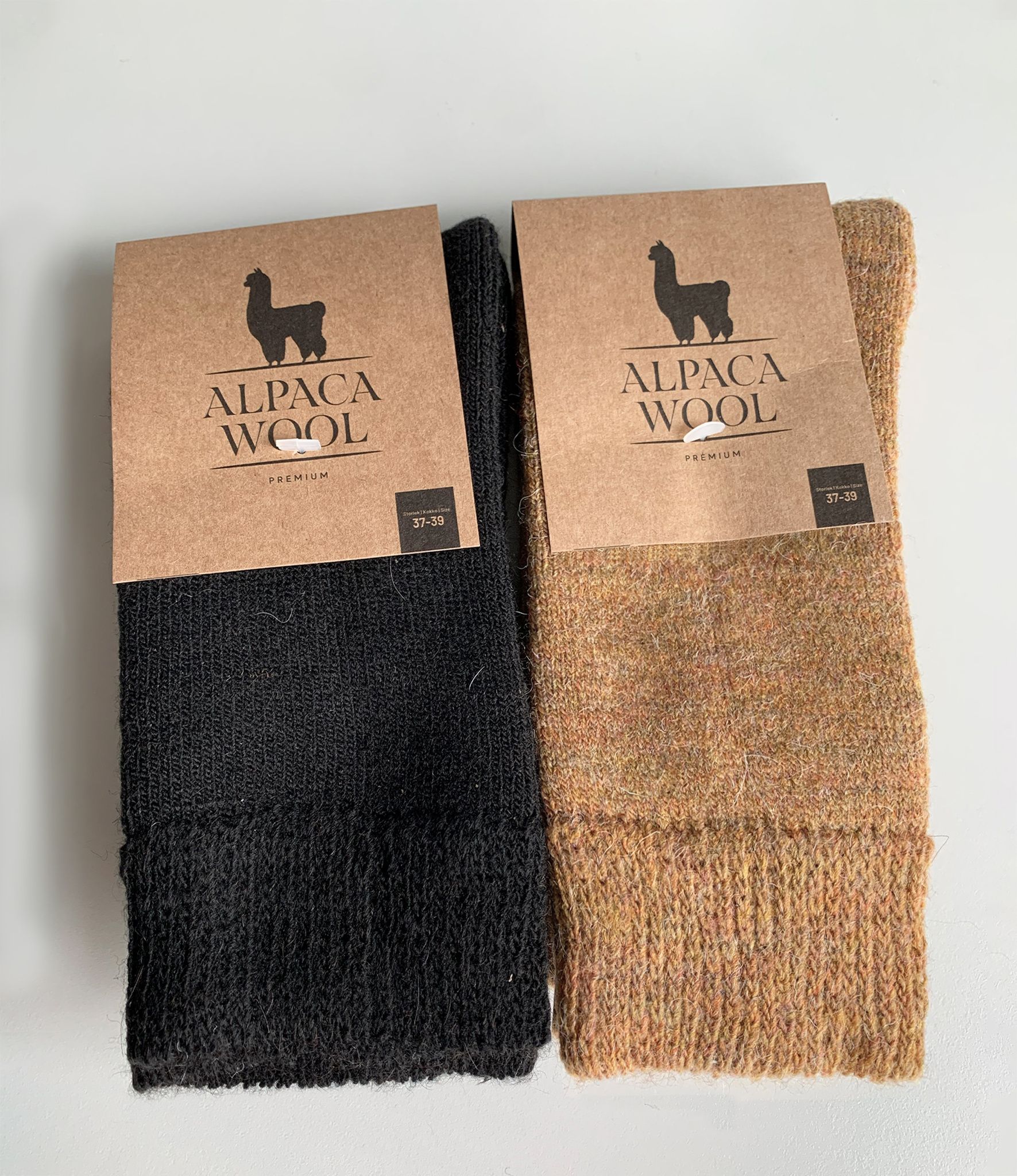 Alpackaull Frottéstickade Sockar, Ocra-Nero 2-Pack