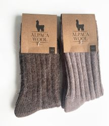 Alpackaull Ribbstickade Sockar, Camello-Moro 2-Pack