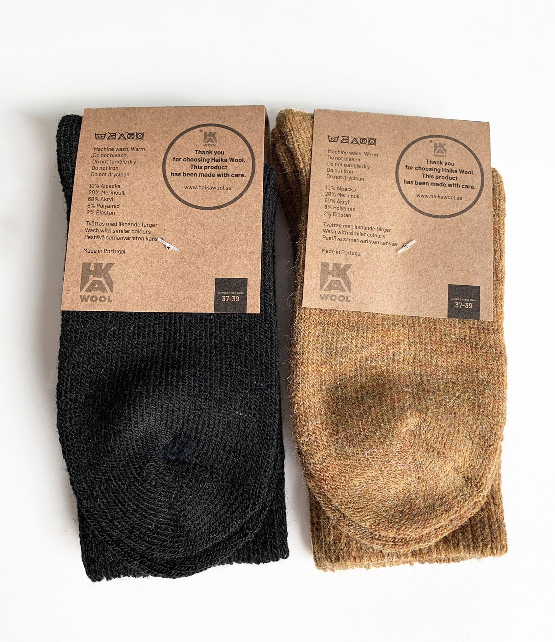 Alpackaull Frottéstickade Sockar, Ocra-Nero 2-Pack