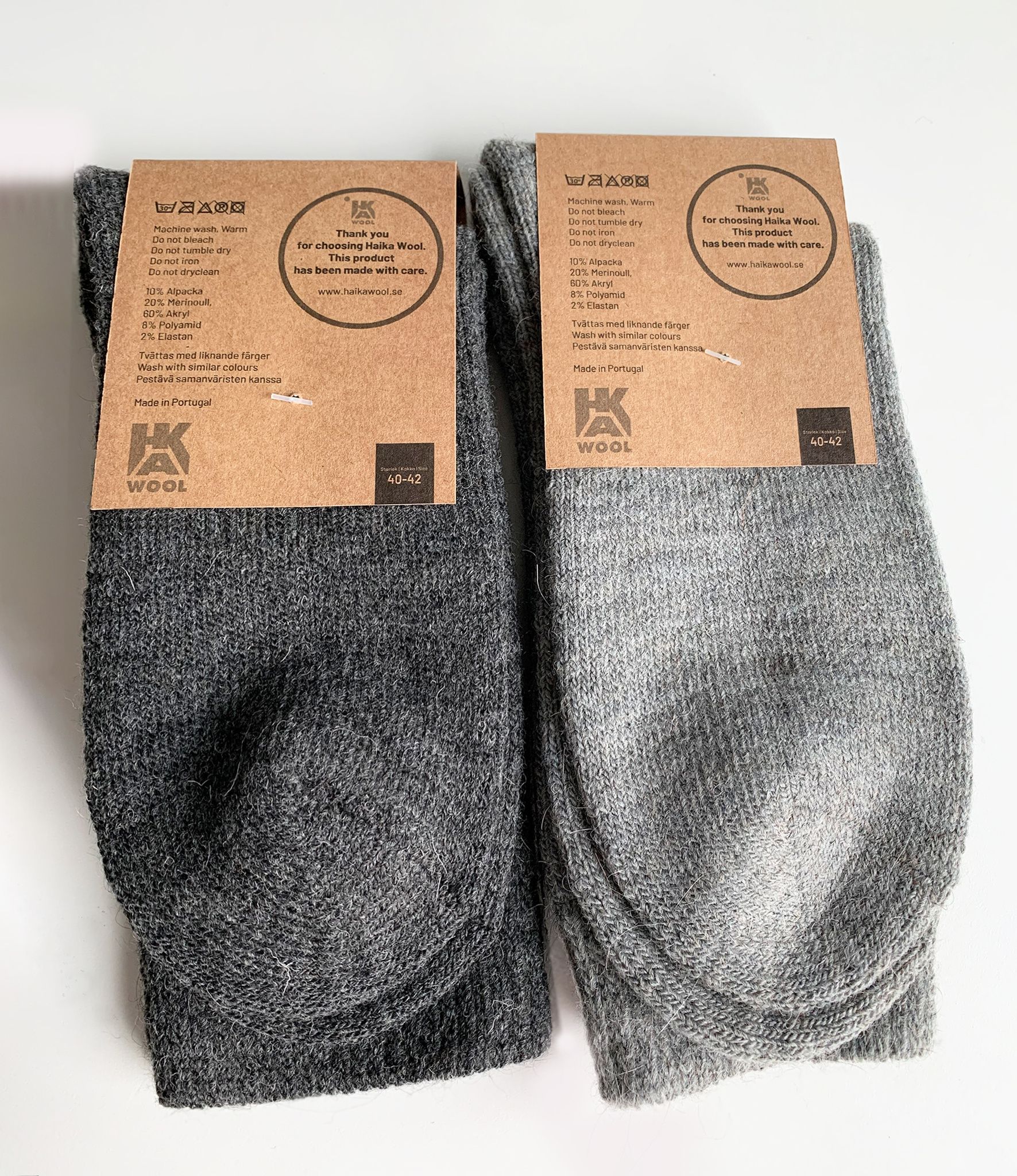 Alpackaull Frottéstickade Sockar, Ljusgrå-Antacit 2-Pack