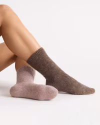 Alpackaull Frottéstickade Sockar, Camello-Moro 2-Pack